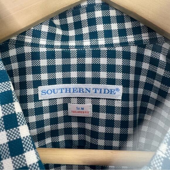 Southern Tide Blue White Gingham Tailored Button Sport Shirt Size Medium - Picture 8 of 13